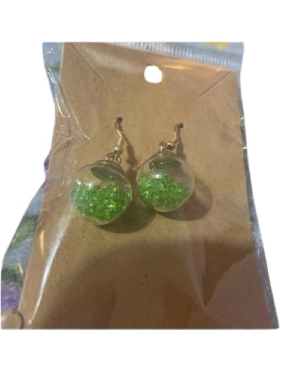 Gold Finish Green Bead Drop Earrings
